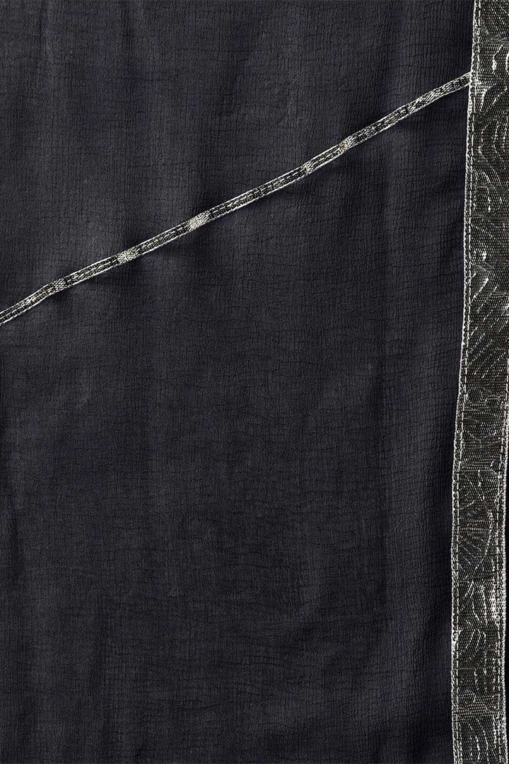 Navy Blue Polyester Straight Kurta Pant With Dupatta | SHOBITAM