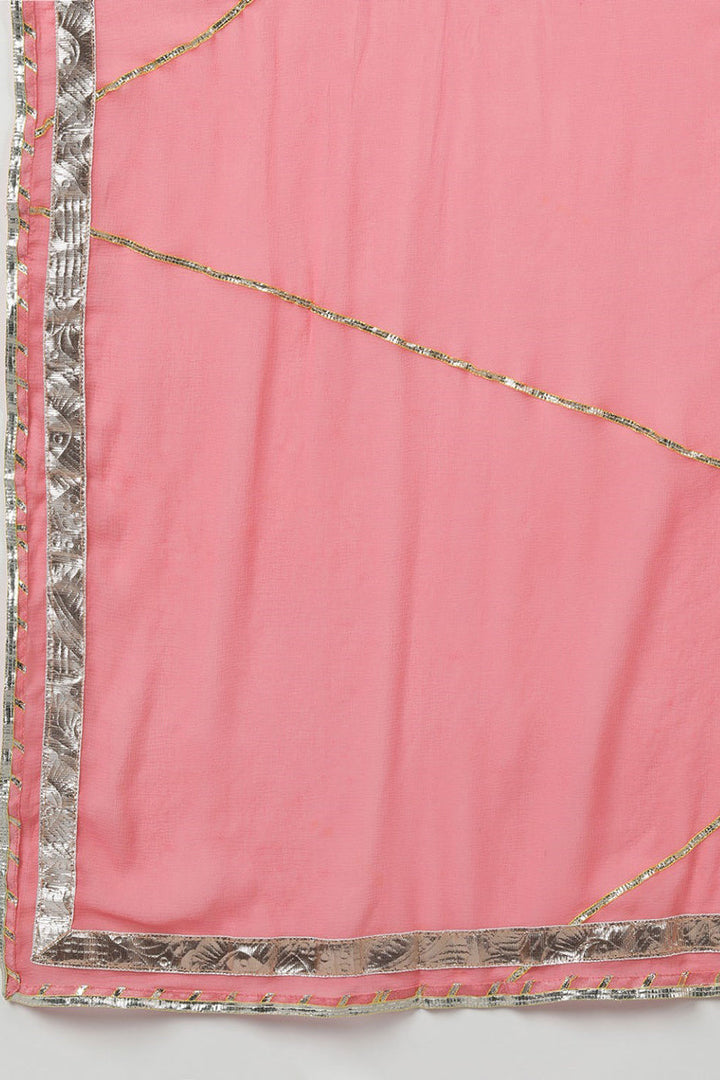 Pink Poly Silk Gotta Patti Anarkali Suit Set   | SHOBITAM