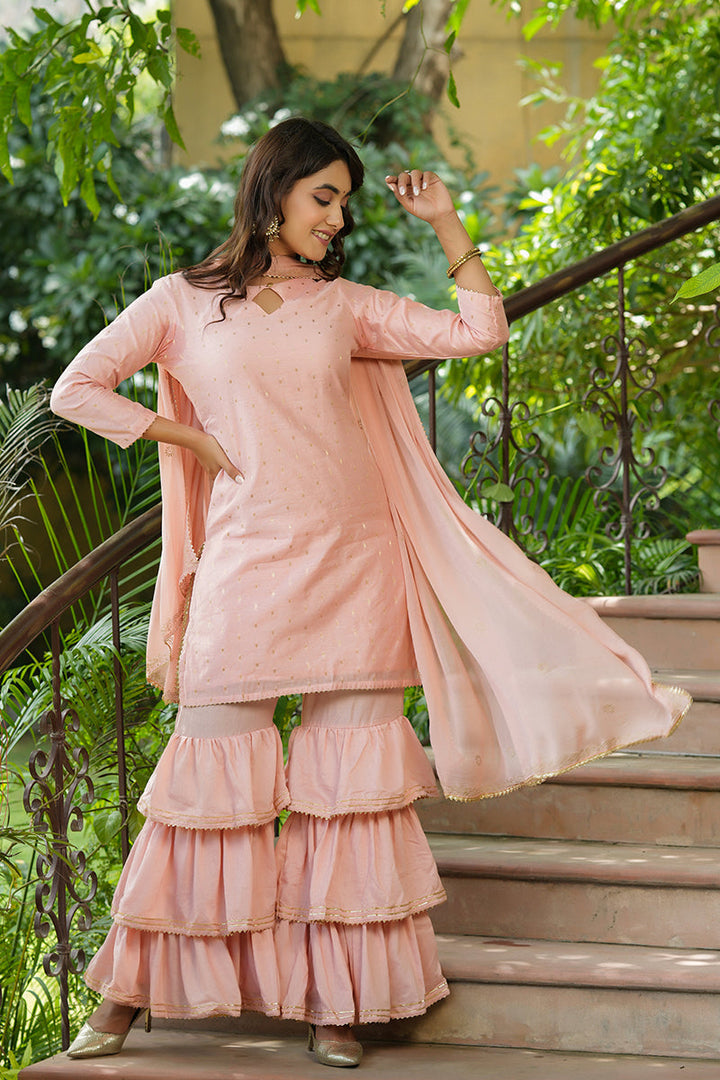 Pink Poly Chanderi Straight Sharara Suit Set  | SHOBITAM