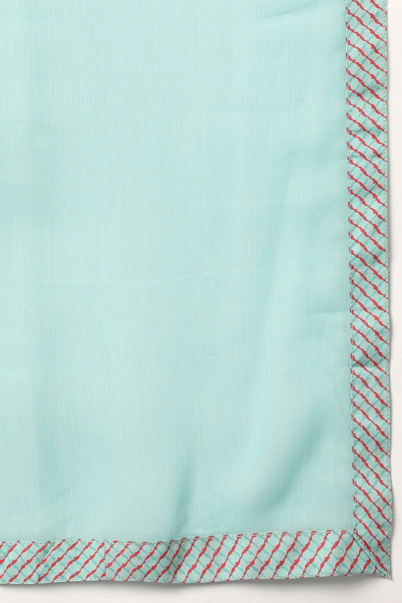 Sea Green Poly Crepe Abstract Print Anarkali Suit Set  | SHOBITAM
