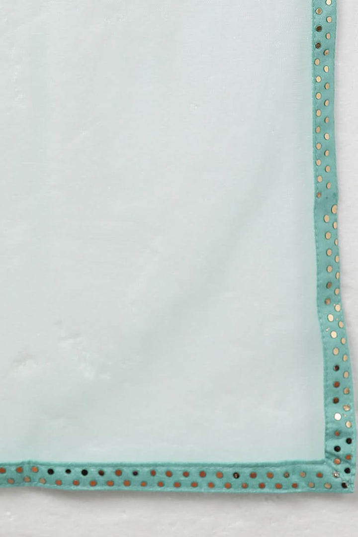 Sea Green Poly Silk Straight Suit Set | SHOBITAM