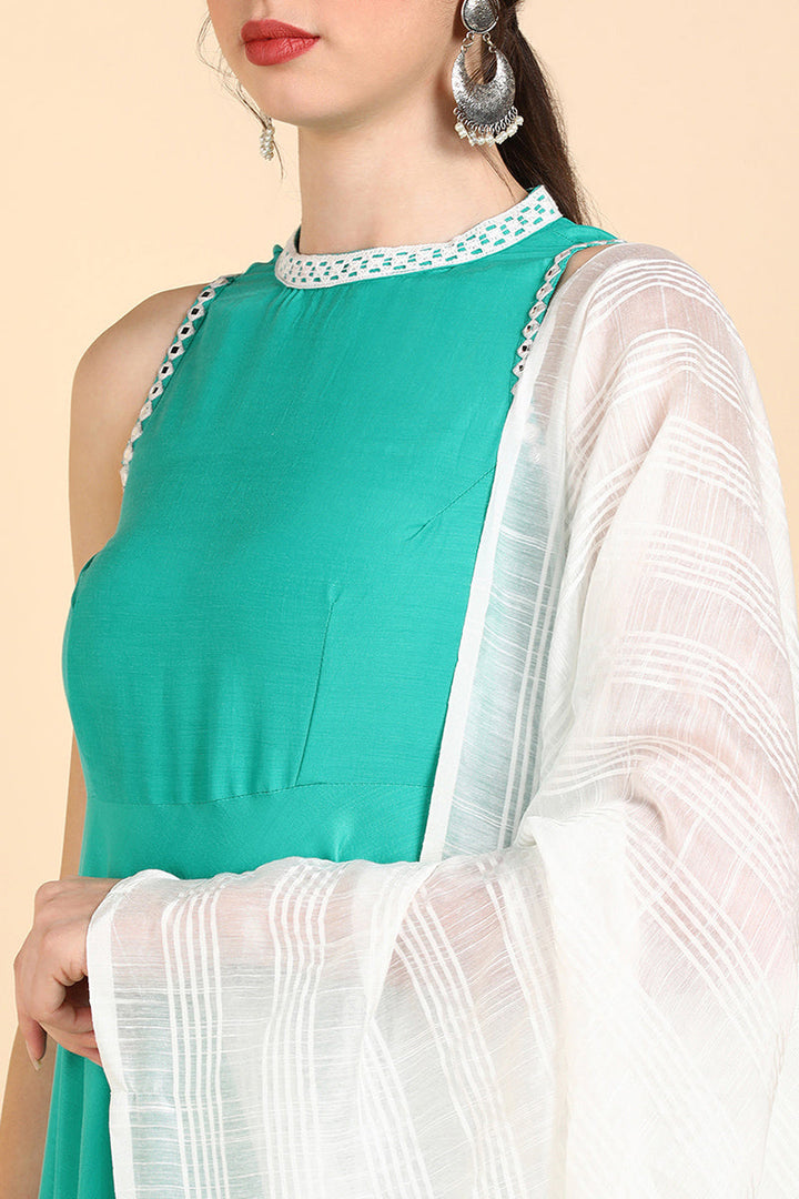 Green Poly Silk Anarkali Suit Set | SHOBITAM