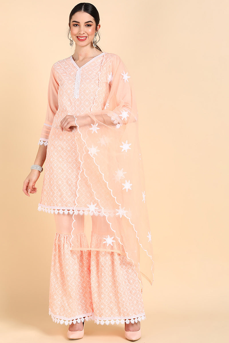Orange Printed Kurta Sharara With Dupatta  | SHOBITAM
