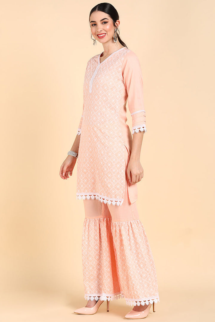 Orange Printed Kurta Sharara With Dupatta  | SHOBITAM