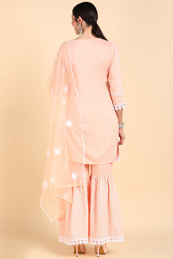 Orange Printed Kurta Sharara With Dupatta  | SHOBITAM
