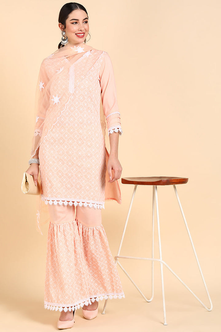 Orange Printed Kurta Sharara With Dupatta  | SHOBITAM