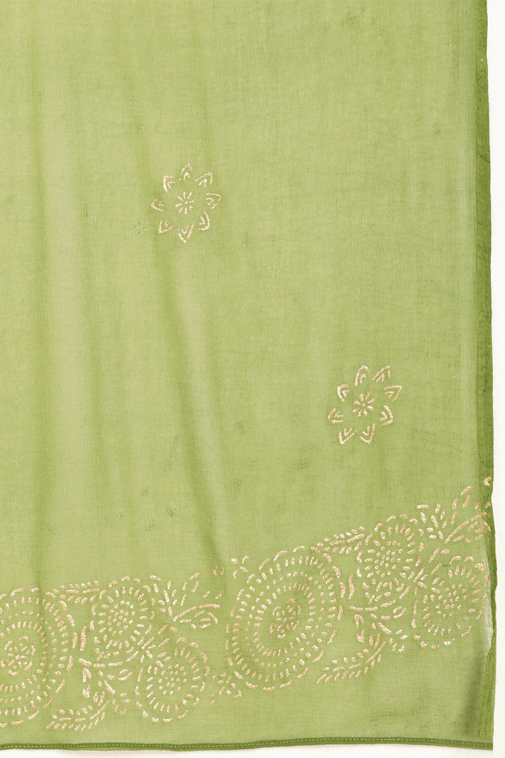 Olive Green Poly Silk Flared Suit Set  | SHOBITAM
