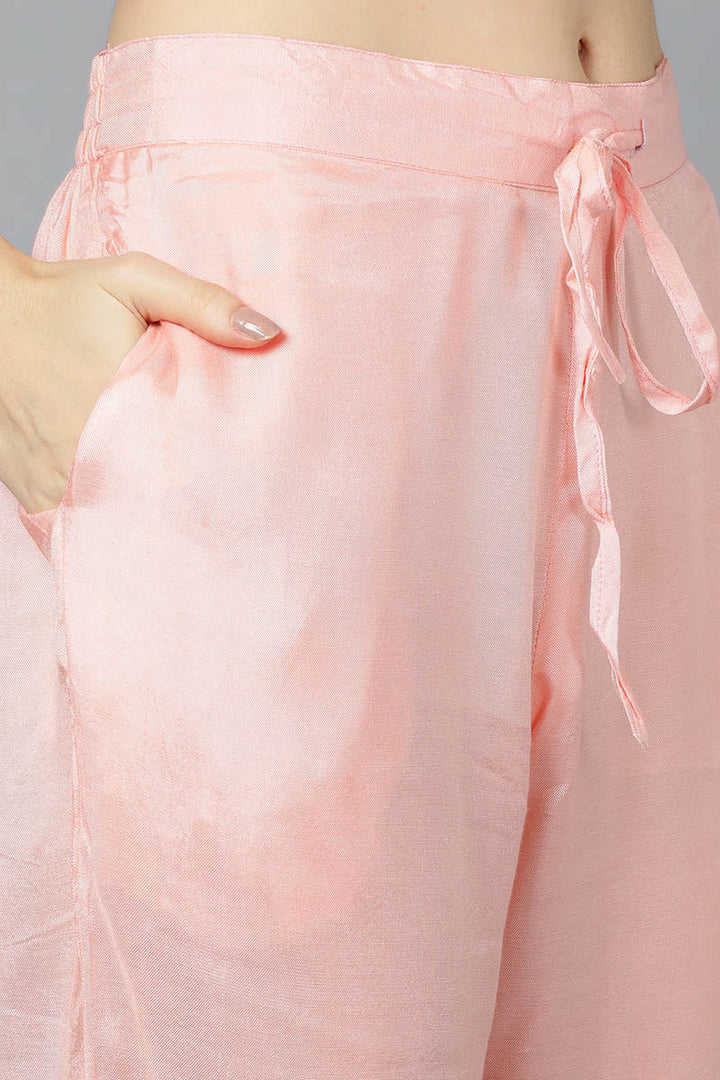 Peach Poly Georgette Straight Kurta Pant With Dupatta Set  | SHOBITAM