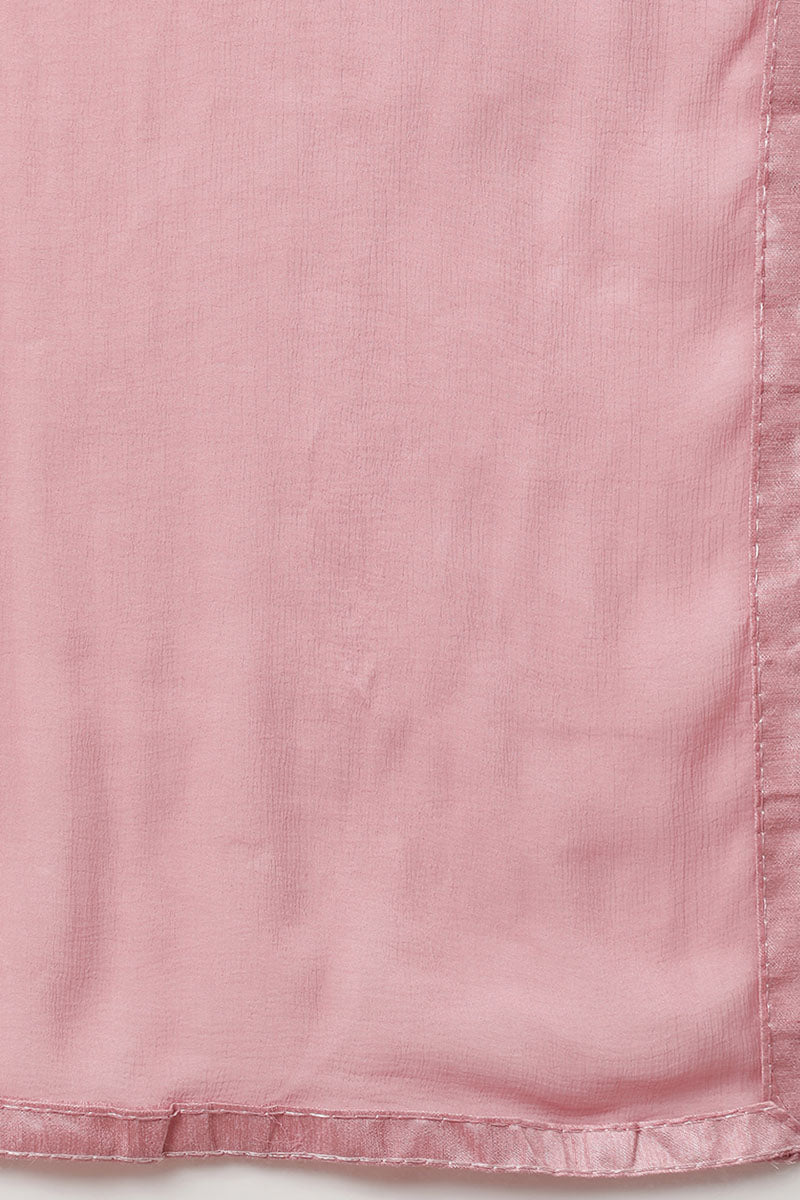 Pink Poly Silk Anarkali Kurta Sharara With Dupatta Set  | SHOBITAM