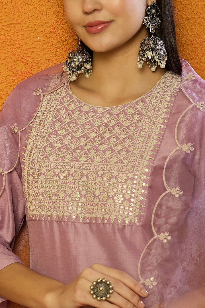 Lavender Poly Silk Straight Kurta Pant With Dupatta | SHOBITAM