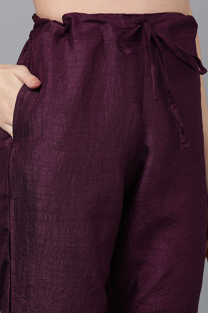 Purple Poly Silk Solid Straight Suit Set  | SHOBITAM