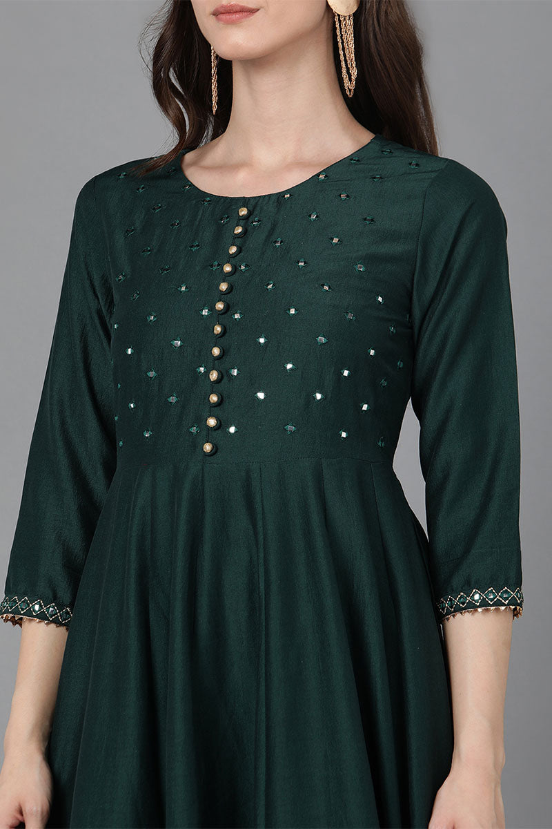 Green Poly Silk Ethnic Motifs Solid Kurta Trousers With Dupatta | SHOBITAM