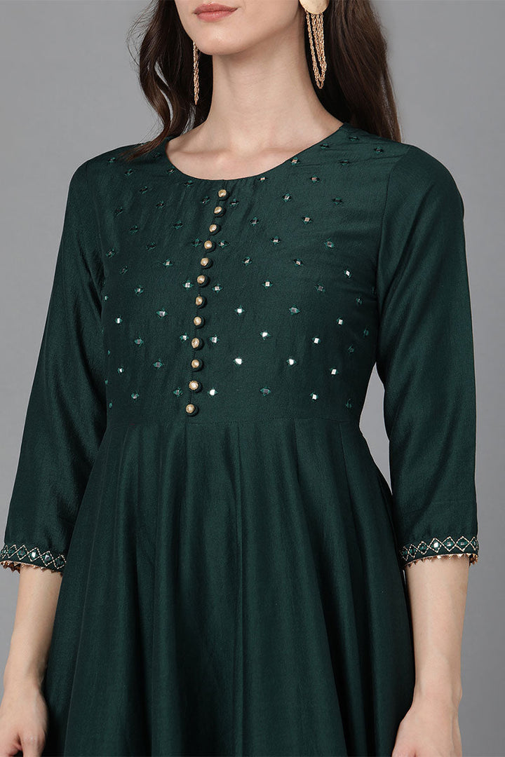Green Poly Silk Ethnic Motifs Solid Kurta Trousers With Dupatta | SHOBITAM
