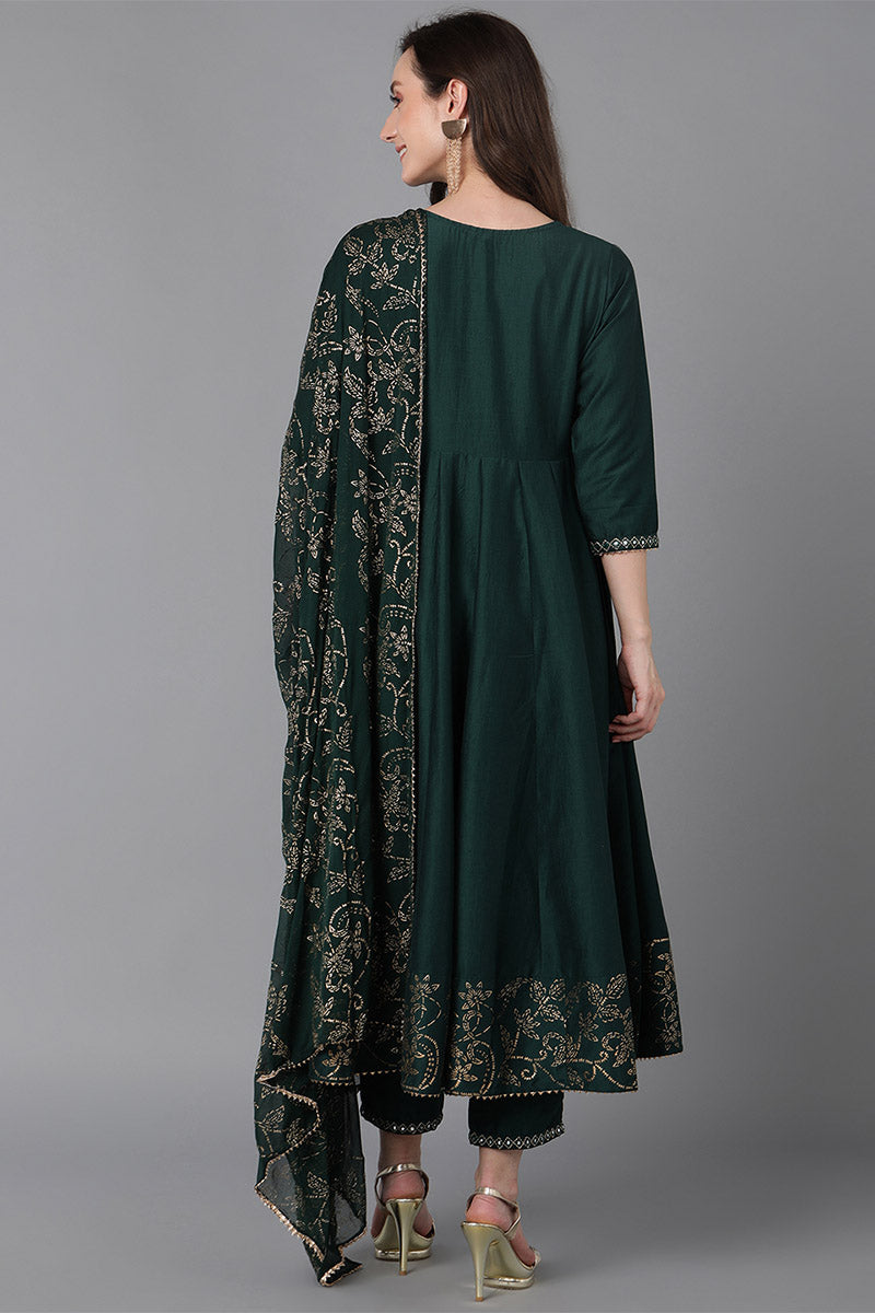 Green Poly Silk Ethnic Motifs Solid Kurta Trousers With Dupatta | SHOBITAM