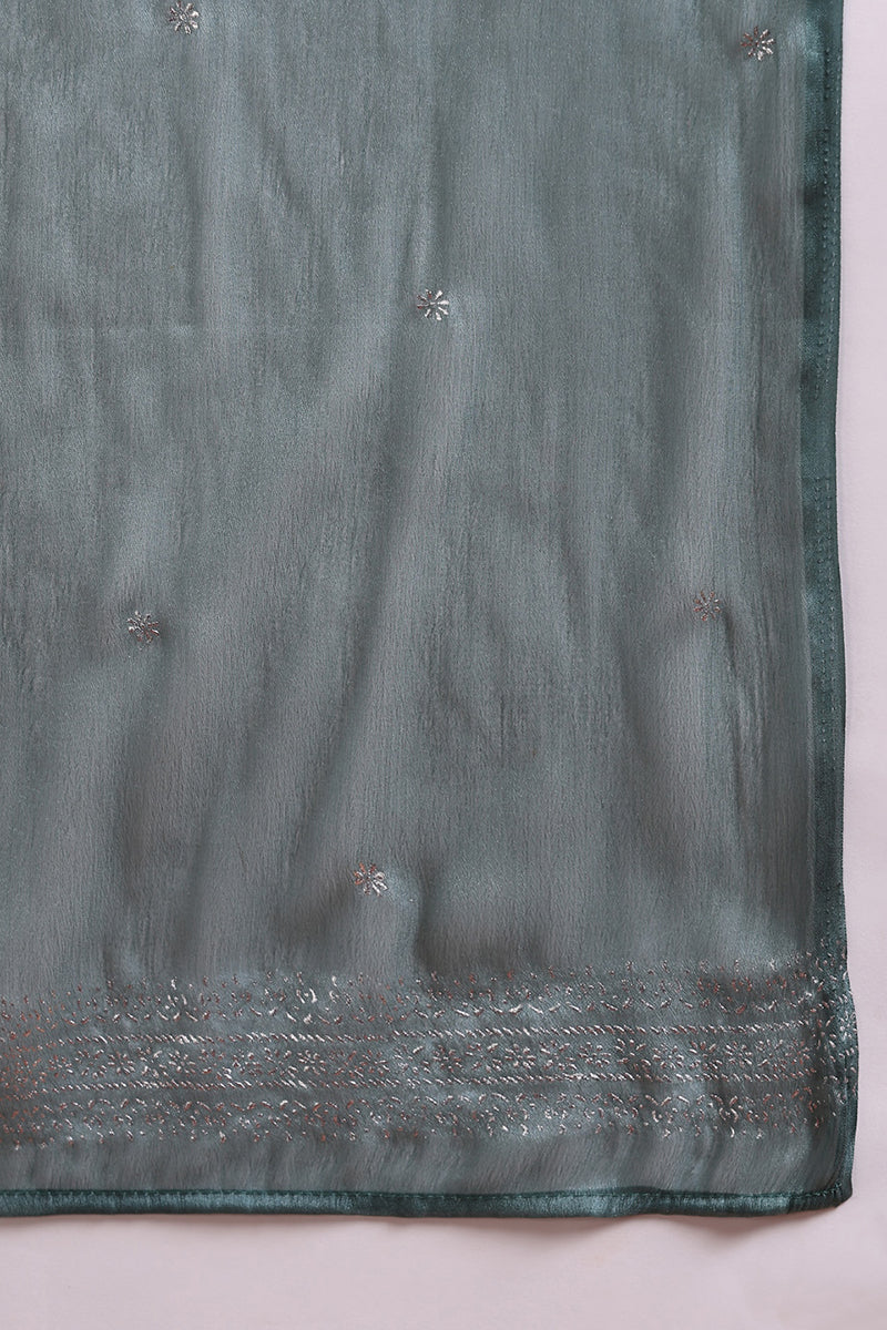Teal Poly Silk Anarkali Kurta Pant With Dupatta | SHOBITAM