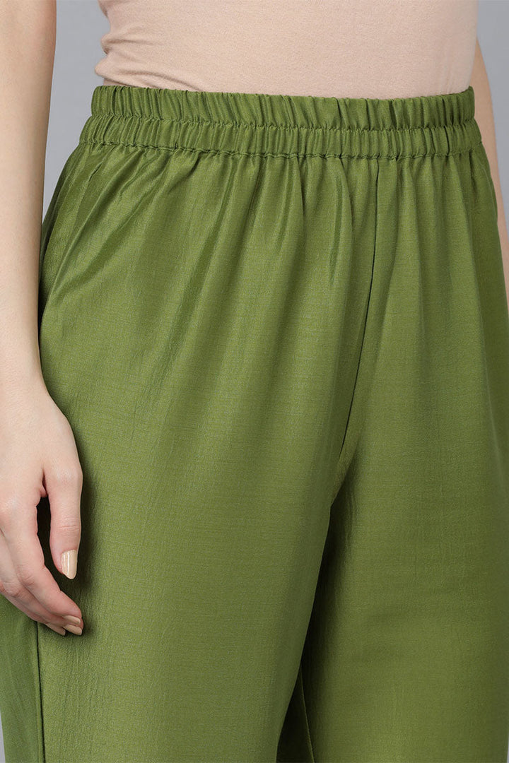 Green Poly Silk Ethnic Motifs Yoke Design Kurta Trousers With Dupatta   | SHOBITAM