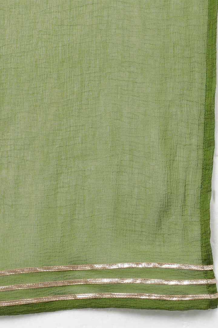 Green Poly Silk Ethnic Motifs Yoke Design Kurta Trousers With Dupatta   | SHOBITAM
