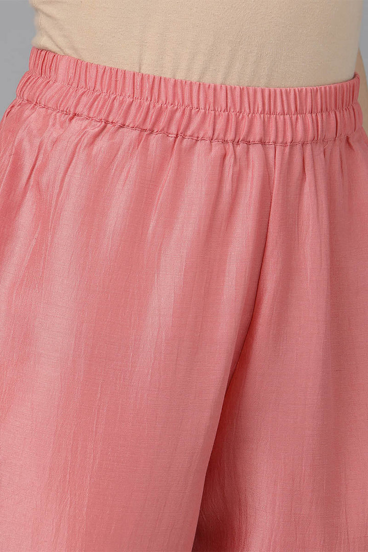 Pink Poly Silk Solid Solid Kurta Trousers With Dupatta | SHOBITAM
