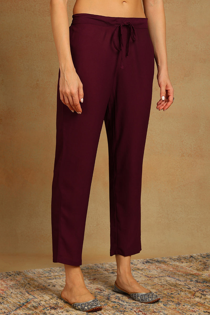 Burgundy Poly Georgette Yoke Design Suit Set | SHOBITAM