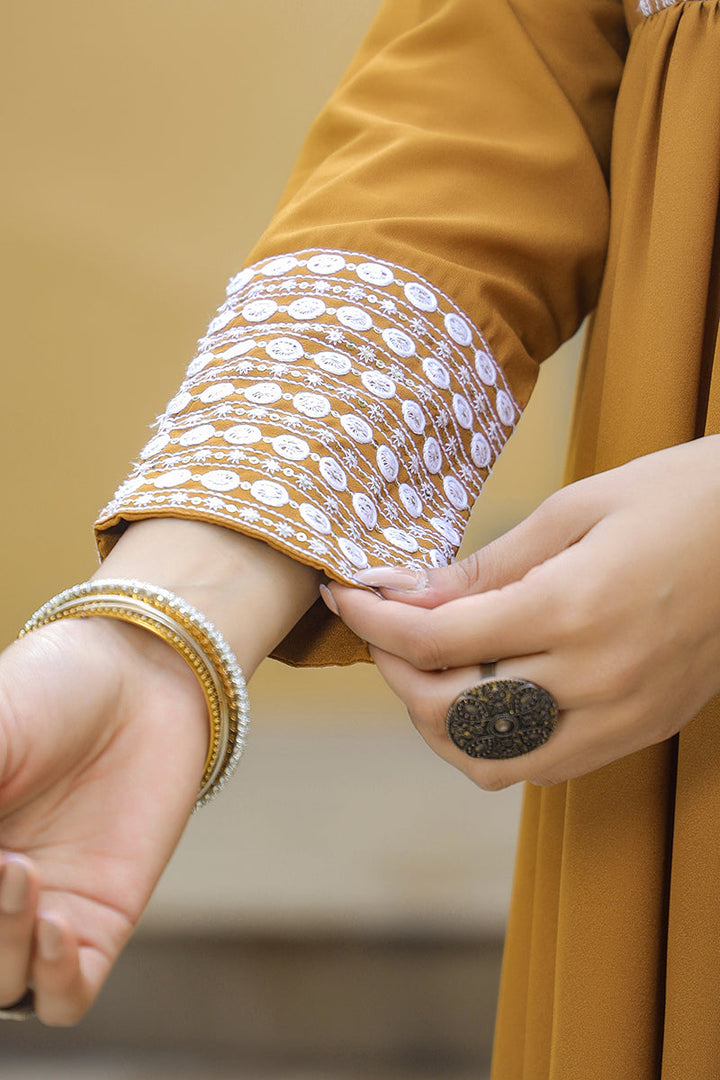 Mustard Poly Georgette Yoke Design Suit Set | SHOBITAM