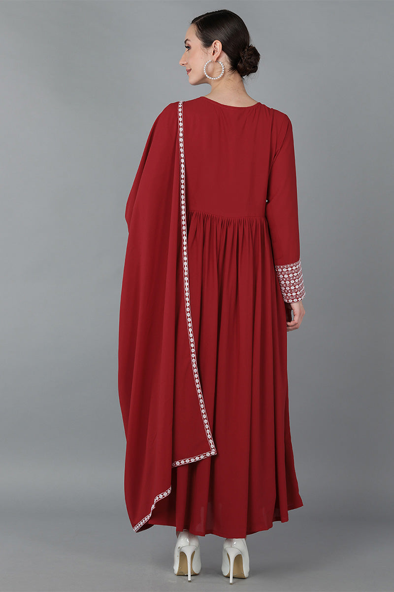 Red Poly Georgette Yoke Design Suit Set | SHOBITAM