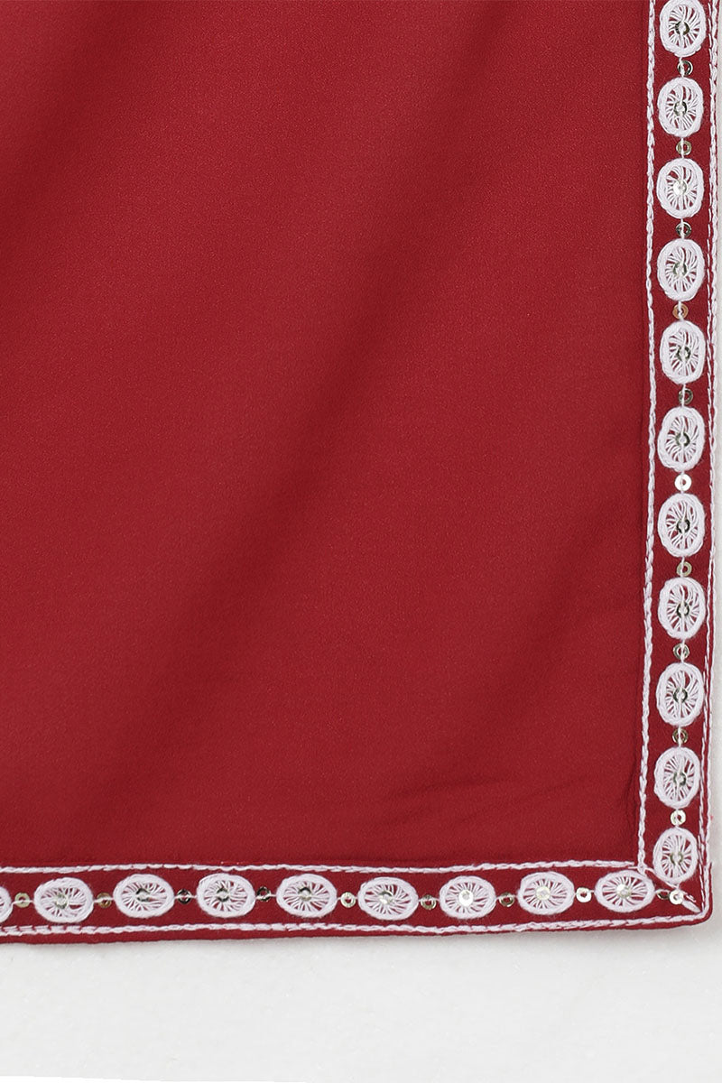 Red Poly Georgette Yoke Design Suit Set | SHOBITAM