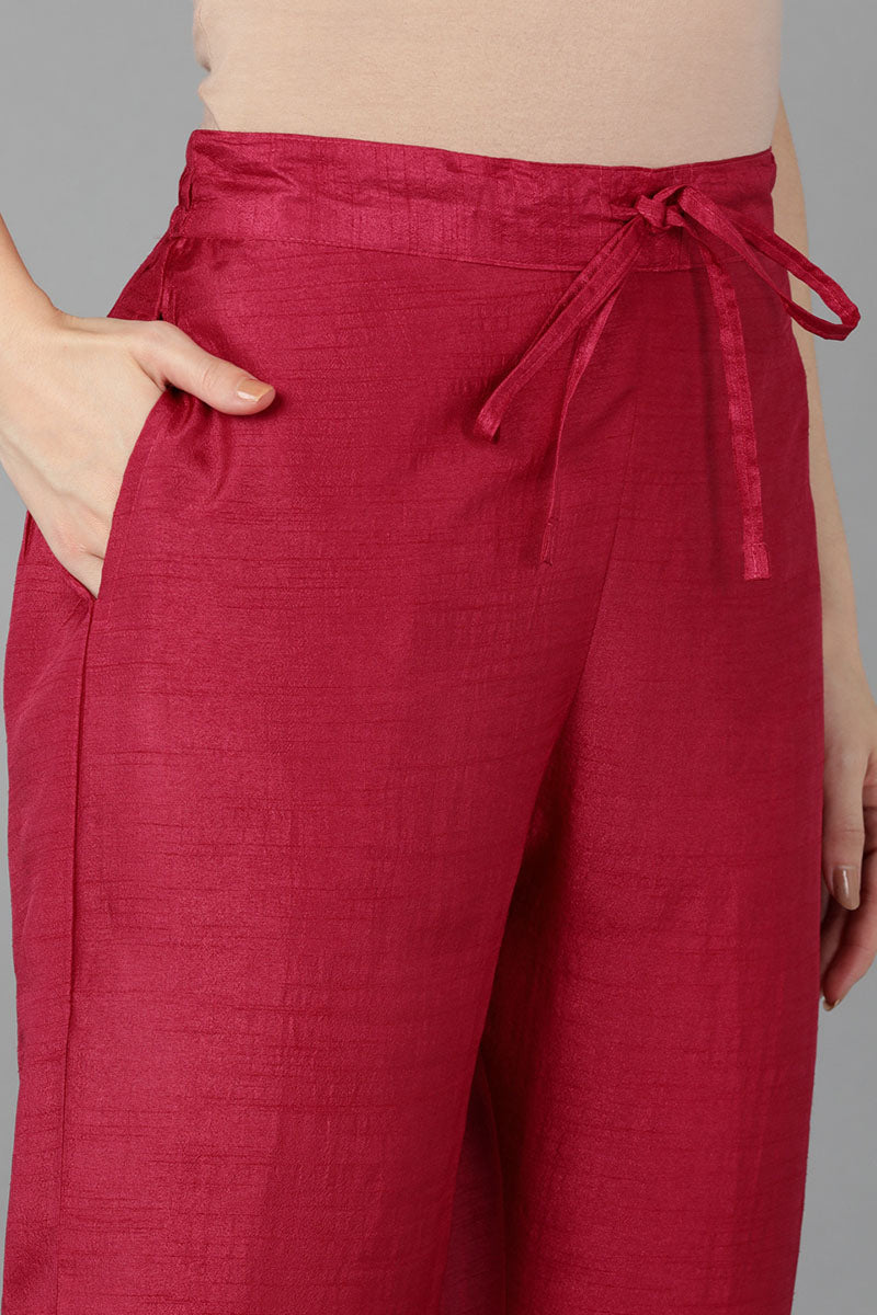 Fuchsia Red Poly Silk Straight Kurta Pant With Dupatta | SHOBITAM