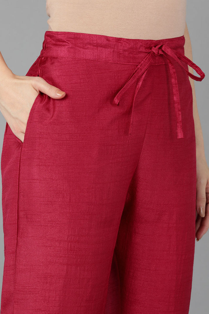 Fuchsia Red Poly Silk Straight Kurta Pant With Dupatta | SHOBITAM