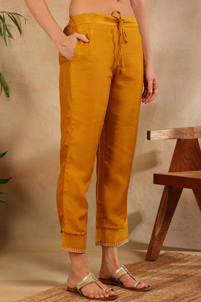 Mustard Poly Silk Straight Suit Set | SHOBITAM