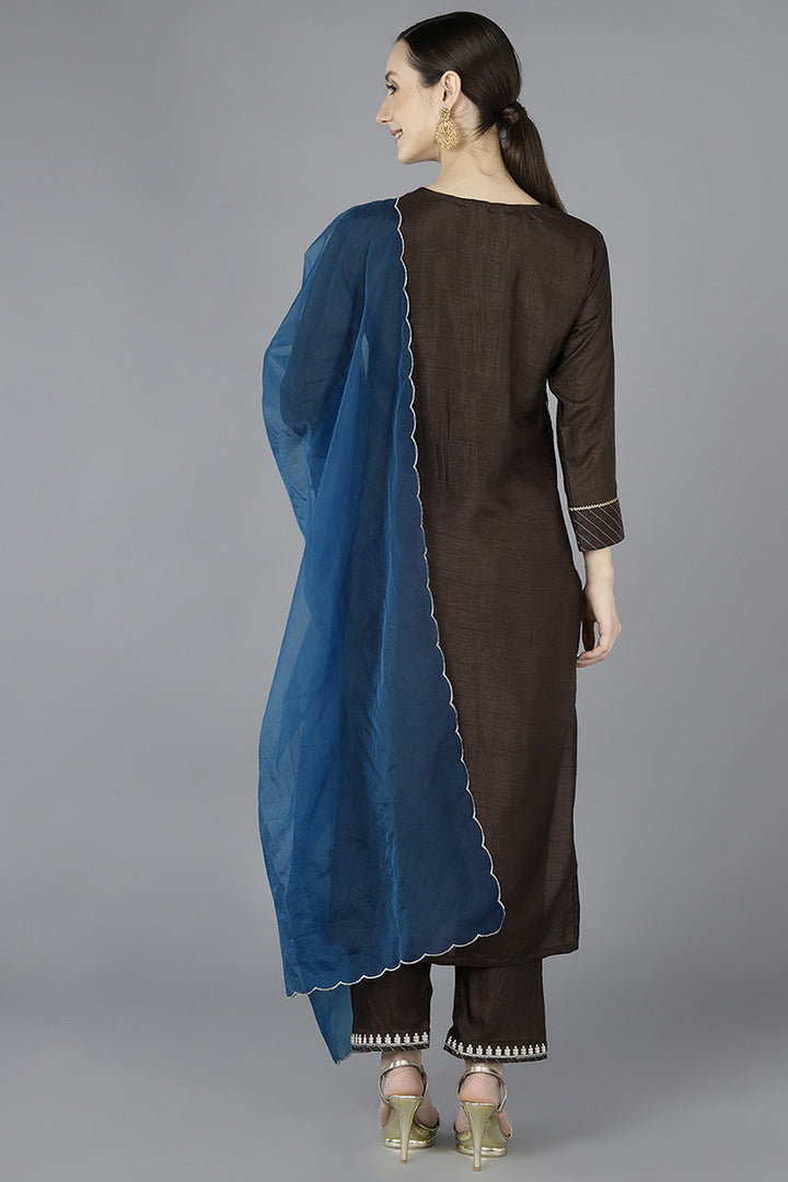 Grey Silk Blend Embroidered Kurta  | SHOBITAM