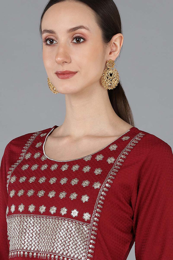 Red Poly Silk Yoke Design | SHOBITAM