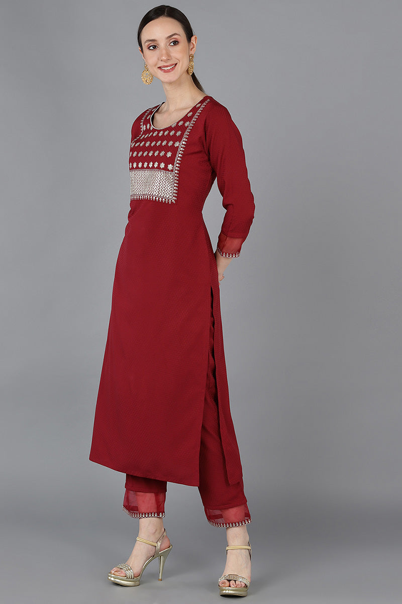 Red Poly Silk Yoke Design | SHOBITAM
