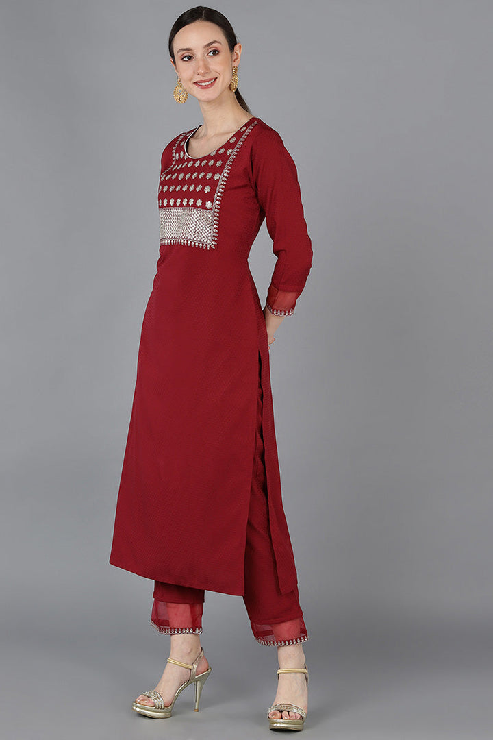 Red Poly Silk Yoke Design | SHOBITAM