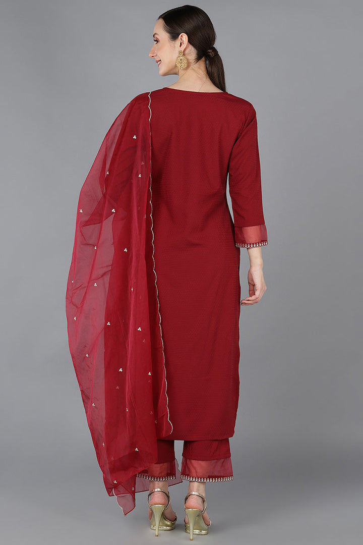 Red Poly Silk Yoke Design | SHOBITAM