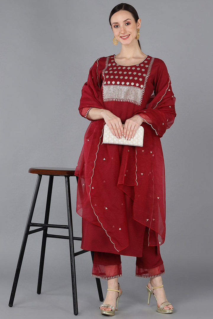 Red Poly Silk Yoke Design | SHOBITAM