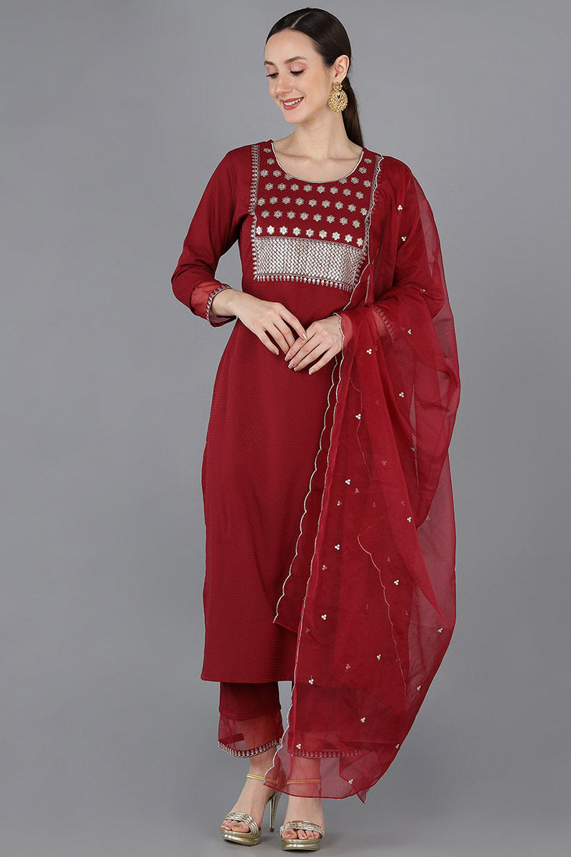 Red Poly Silk Yoke Design | SHOBITAM