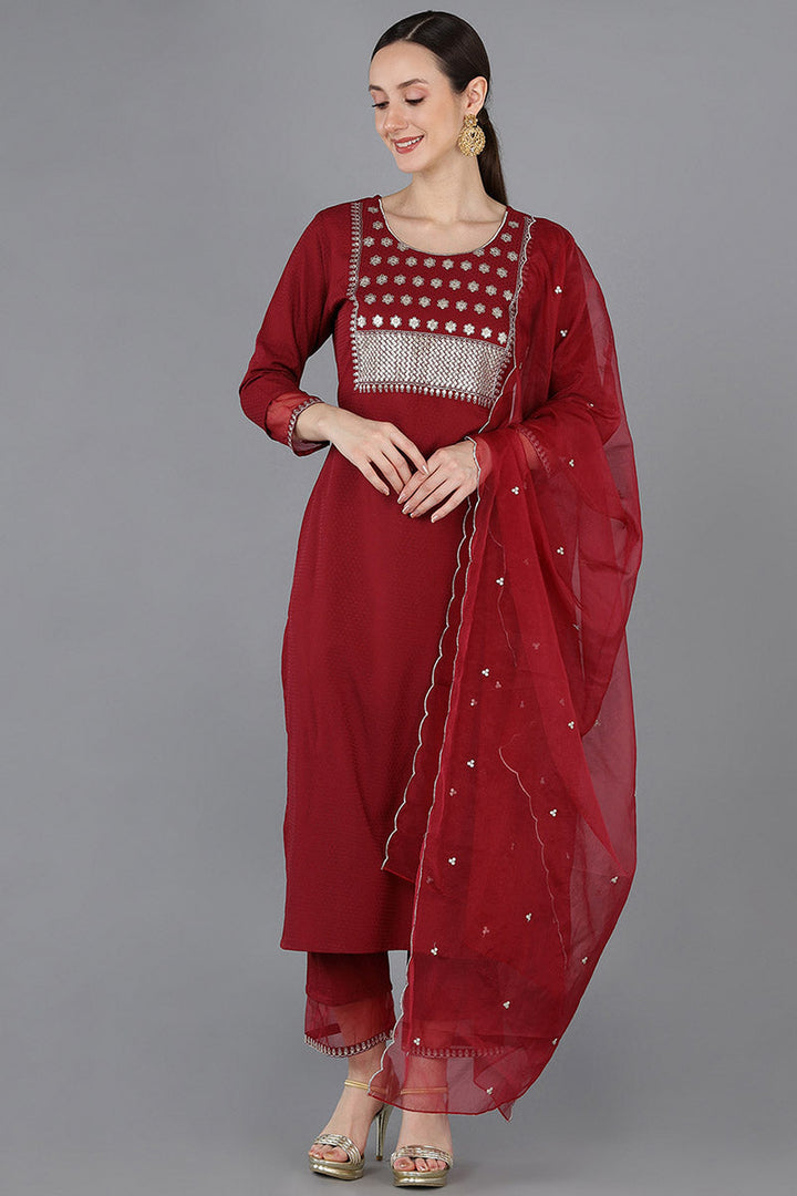 Red Poly Silk Yoke Design | SHOBITAM