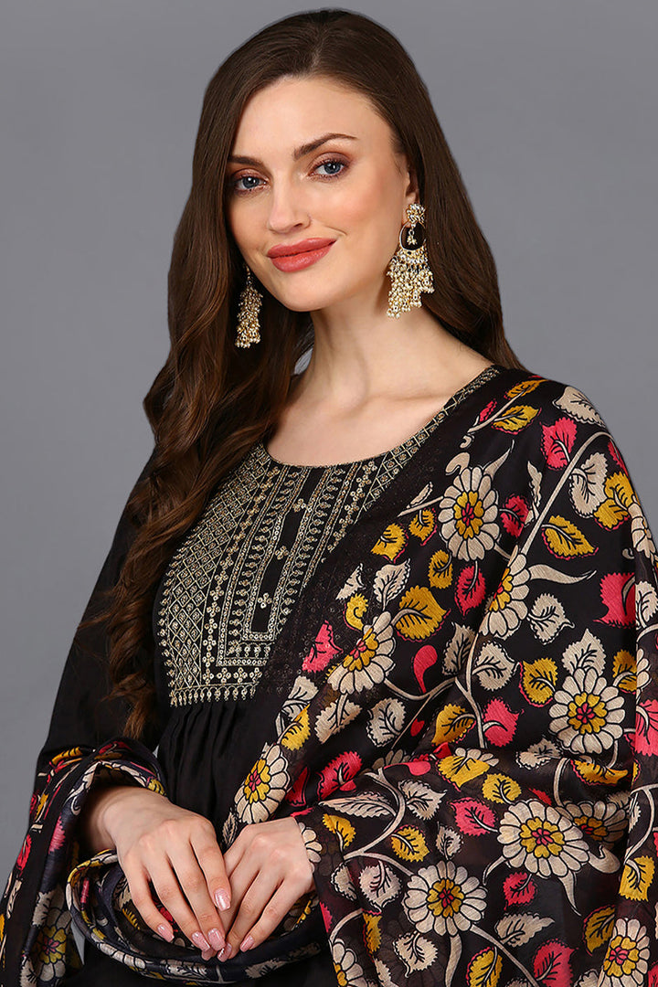 Black Silk Blend Solid Straight Suit Set | SHOBITAM
