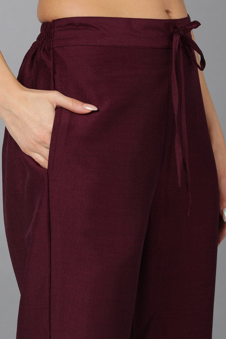 Magenta Silk Blend Solid Straight Kurta Trousers With Dupatta  | SHOBITAM