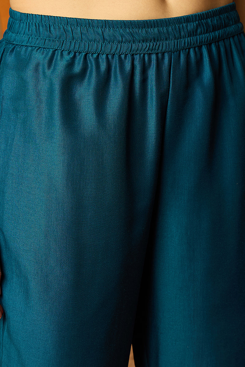 Teal Silk Blend Woven Design Anarkali Suit Set  | SHOBITAM