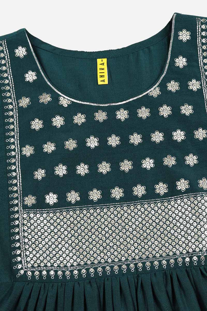Teal Silk Blend Solid A-Line Kurta Trousers With Dupatta  | SHOBITAM