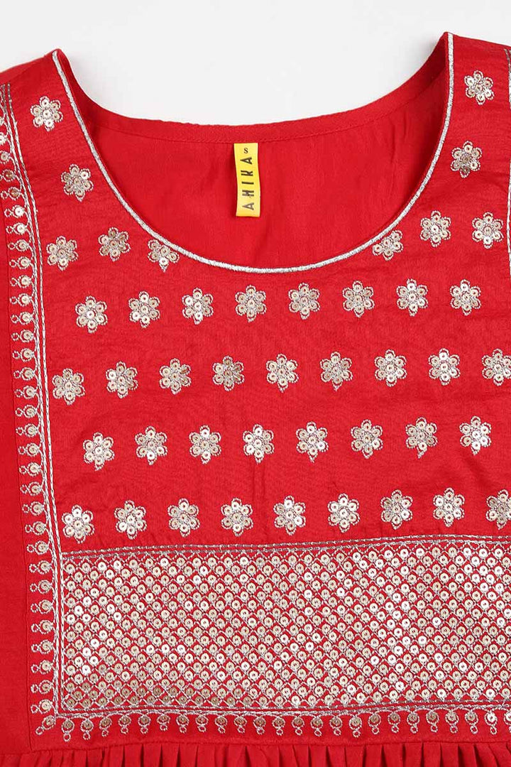 Red Silk Blend Solid Straight Kurta Trousers With Dupatta  | SHOBITAM
