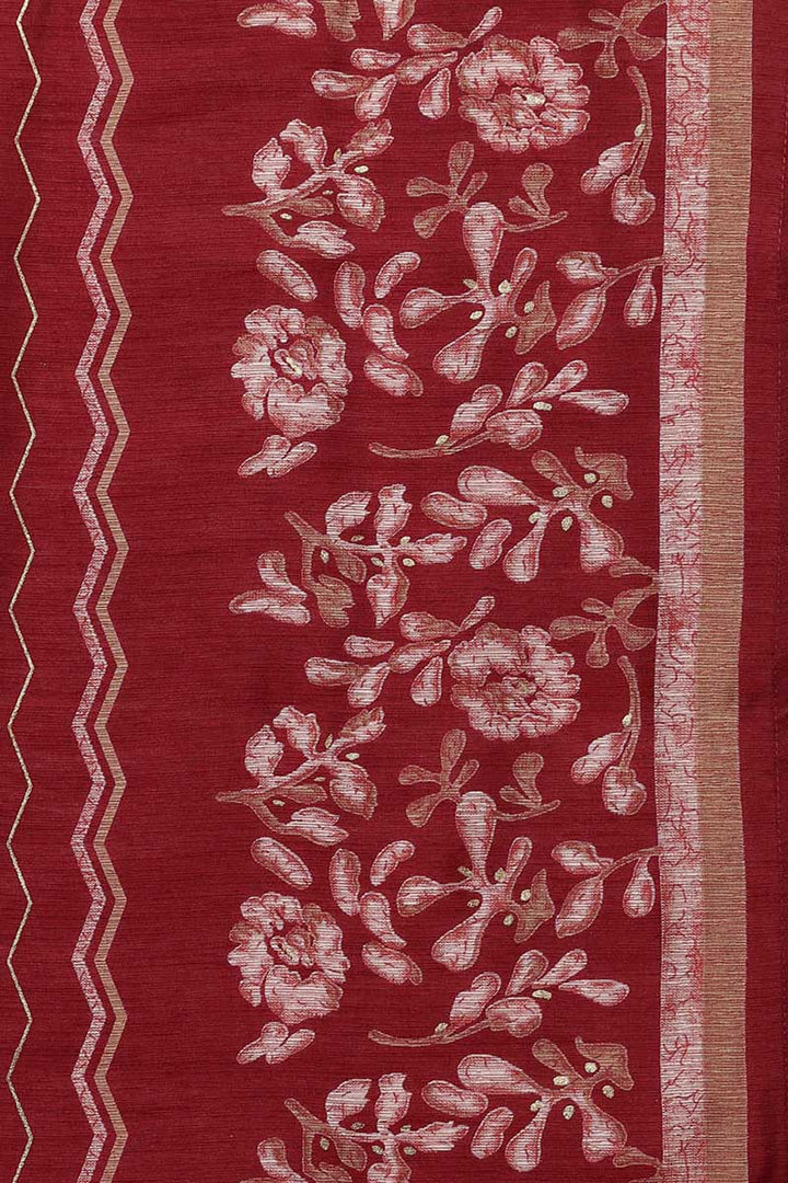 Maroon Silk Blend Floral Straight Kurta Trousers With Dupatta | SHOBITAM