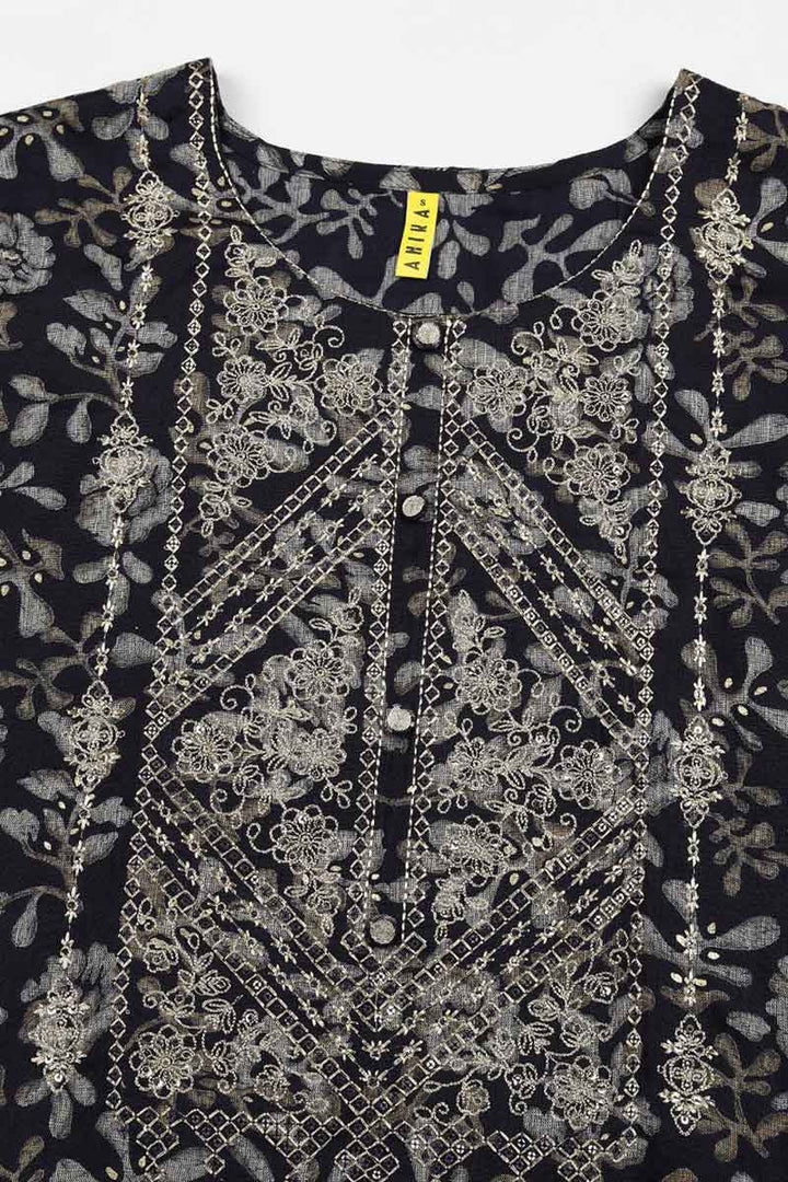 Black Silk Blend Floral Straight Kurta Trousers With Dupatta | SHOBITAM