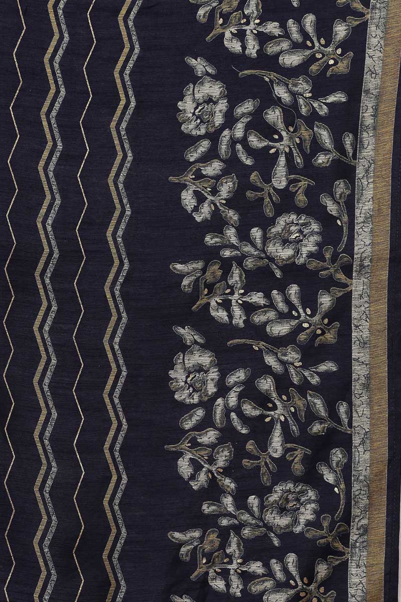 Black Silk Blend Floral Straight Kurta Trousers With Dupatta | SHOBITAM