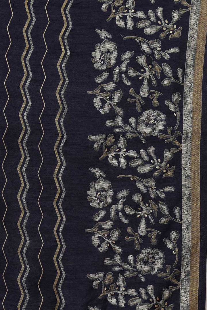 Black Silk Blend Floral Straight Kurta Trousers With Dupatta | SHOBITAM