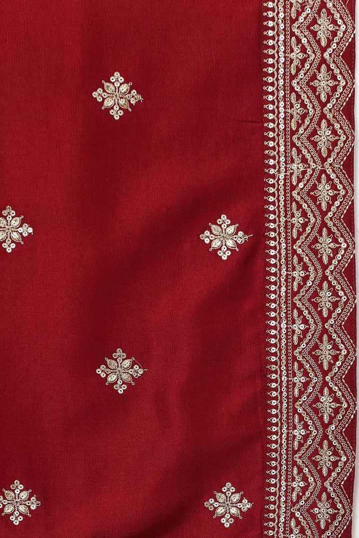 Maroon Silk Blend Solid Straight Kurta Trousers With Dupatta | SHOBITAM