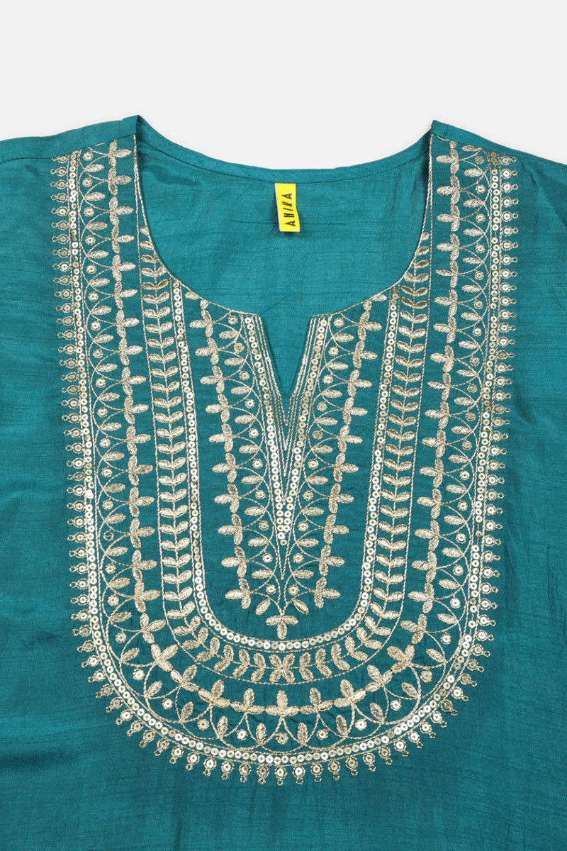 Teal Silk Blend Straight Kurta Pant With Dupatta  | SHOBITAM