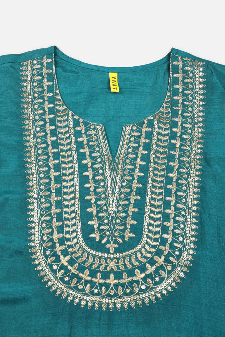 Teal Silk Blend Straight Kurta Pant With Dupatta  | SHOBITAM