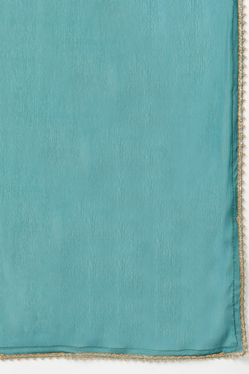 Teal Silk Blend Straight Kurta Pant With Dupatta  | SHOBITAM